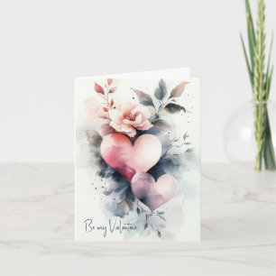 Elegant Watercolor Hearts Valentine's Greeting Holiday Card