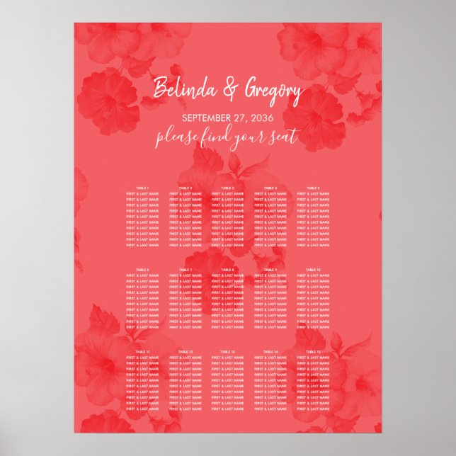 Elegant Watercolor Hibiscus Wedding Seating Chart (Front)