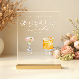 Elegant Watercolor His Her Signature Drink Wedding Acrylic Sign