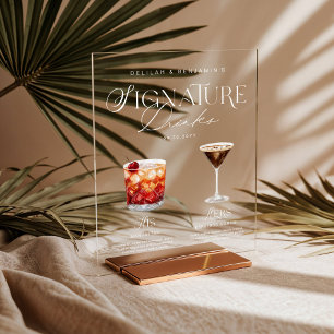 Elegant Watercolor His Her Signature Drink Wedding Acrylic Sign