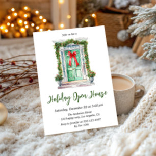 Elegant Watercolor Holiday Open House Christmas Invitation