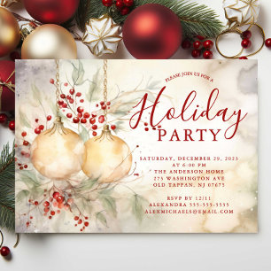 Elegant Watercolor Holiday Party Invitation