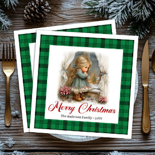 Elegant Watercolor Holiday Scene Name Napkins Set