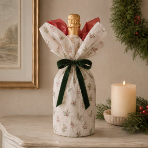 Elegant Watercolor Holly Berry Christmas Greenery Tissue Paper