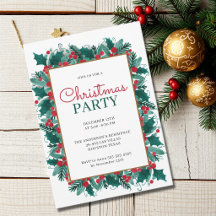 Elegant Watercolor Holly Botanical Christmas Party