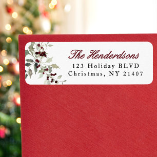 Elegant Watercolor Holly Christmas Return Address Label