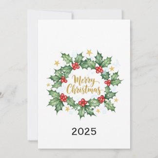 Elegant Watercolor Holly Merry Christmas Invitation