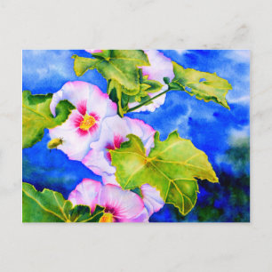 Elegant watercolor Hollyhocks Postcard