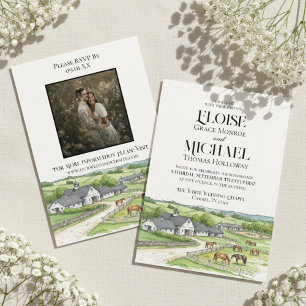 Elegant Watercolor Horse Stable Barn Wedding Invitation