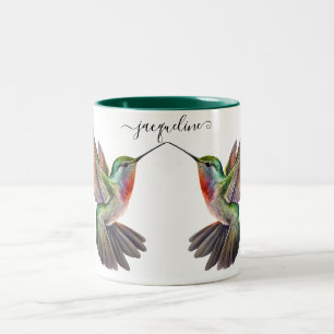 Elegant Watercolor Hummingbird Personalized Name Two-Tone Coffee Mug