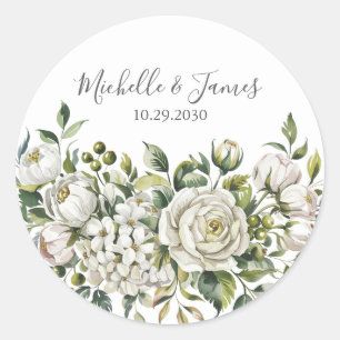 Elegant watercolor Hydrangea Rose Floral Wedding   Classic Round Sticker
