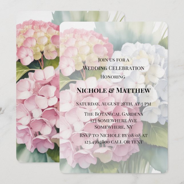 Elegant Watercolor Hydrangea Wedding Celebration  Invitation (Front/Back)