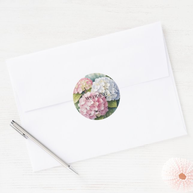 Elegant Watercolor Hydrangea Wedding Classic Round Sticker (Envelope)