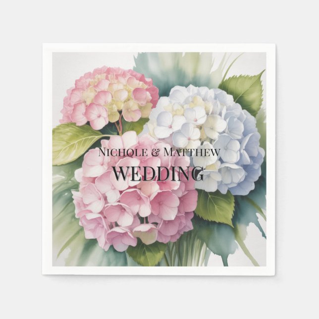 Elegant Watercolor Hydrangea Wedding Napkin (Front)