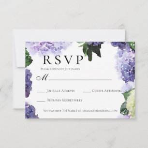 Elegant Watercolor Hydrangeas in Purple & Lavender RSVP Card