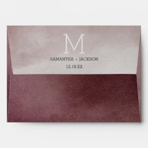 Elegant Watercolor in Cranberry Wedding Monogram Envelopes