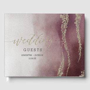 Elegant Watercolor in Cranberry Wedding Monogram Guest Book