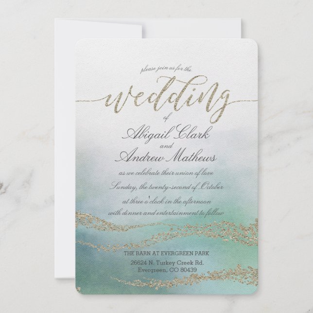 Elegant Watercolor in Ocean  Wedding Invitation (Front)