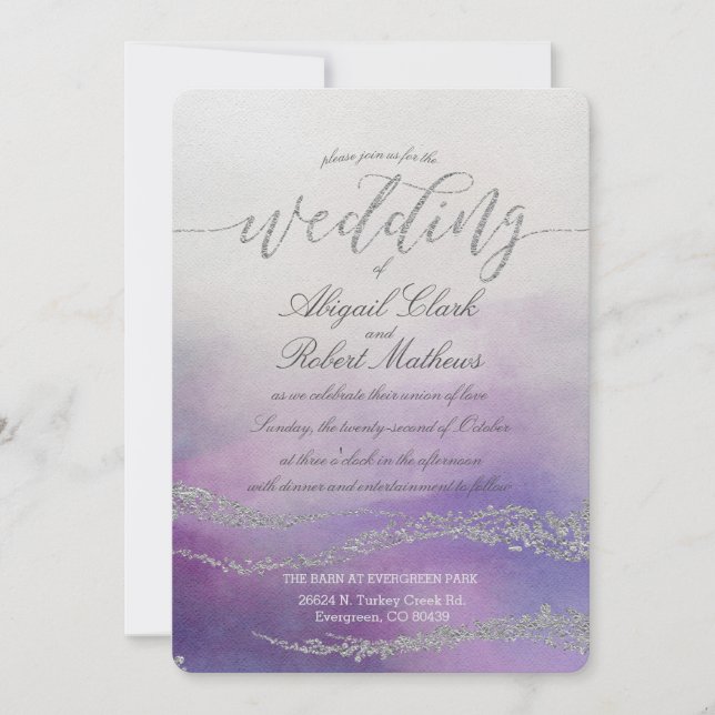 Elegant Watercolor in Orchid Wedding Invitation (Front)