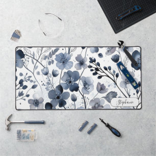 Elegant Watercolor Indigo Dark Blue Custom Desk Mat
