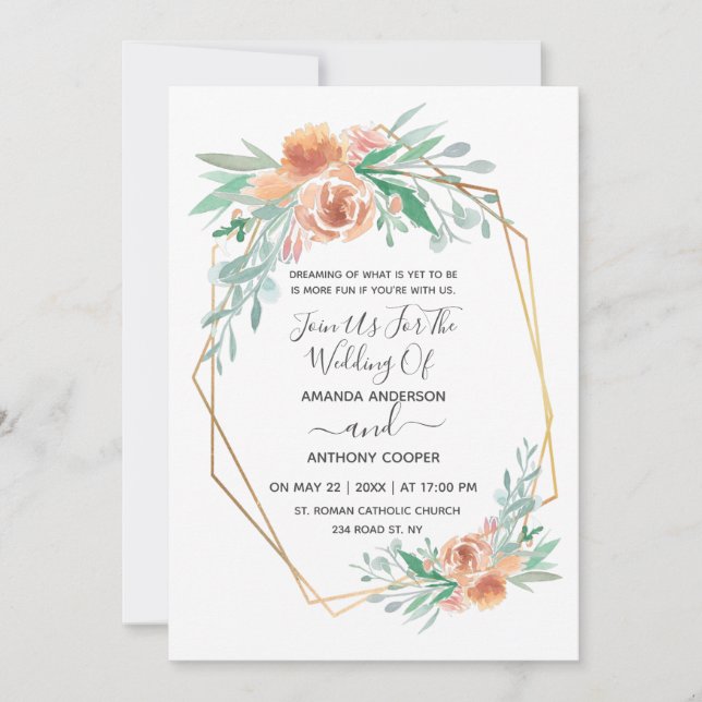 Elegant watercolor invitation, rsvp & reception in invitation (Front)