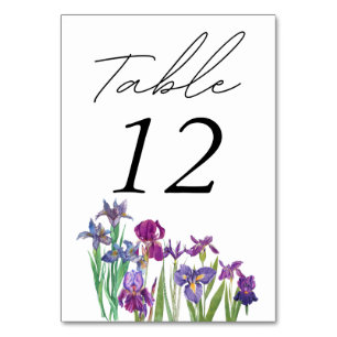 Elegant watercolor Iris flower script photo Table Number