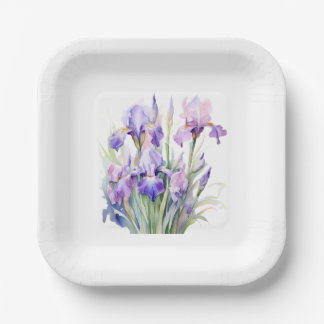 Elegant Watercolor Iris Paper Plates