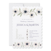 Elegant Watercolor Ivory Navy Blue Anemone Wedding