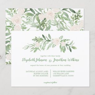 Elegant Watercolor Ivory Rose Wedding Ceremony Invitation