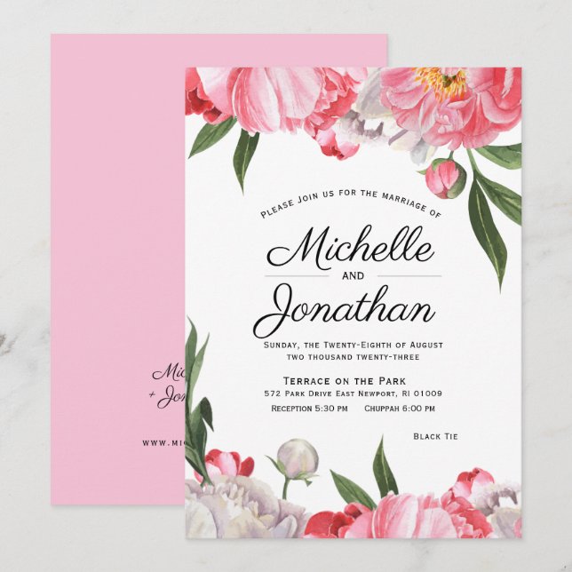 Elegant Watercolor Jewish Floral Invitation (Front/Back)
