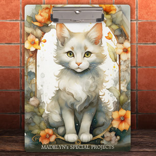 Elegant Watercolor Kitty Artistic Floral Clipboard