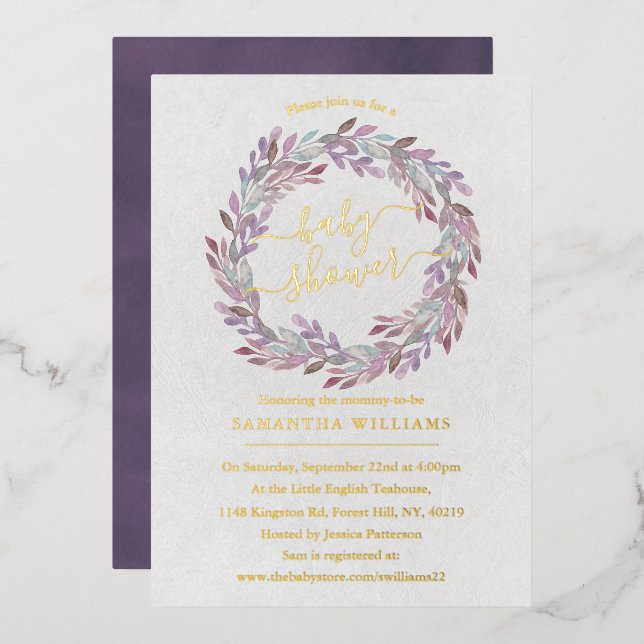 Elegant Watercolor Laurel Wreath Baby Shower Real (Front/Back)