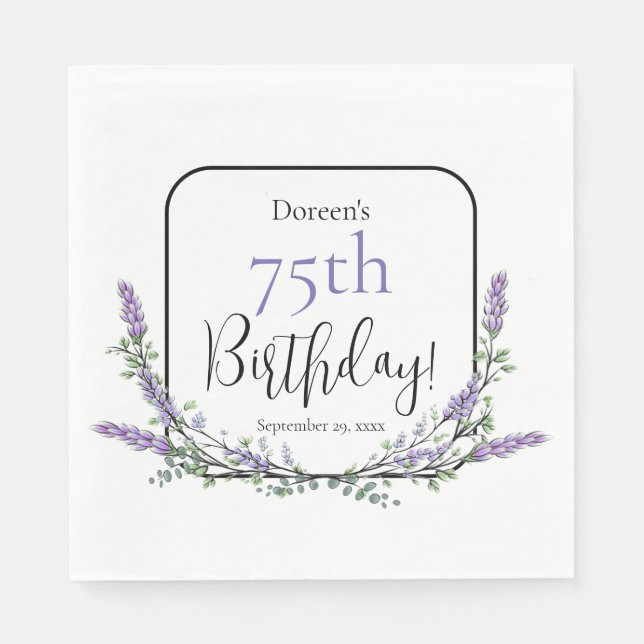 Elegant watercolor lavender botanical birthday napkin (Front)