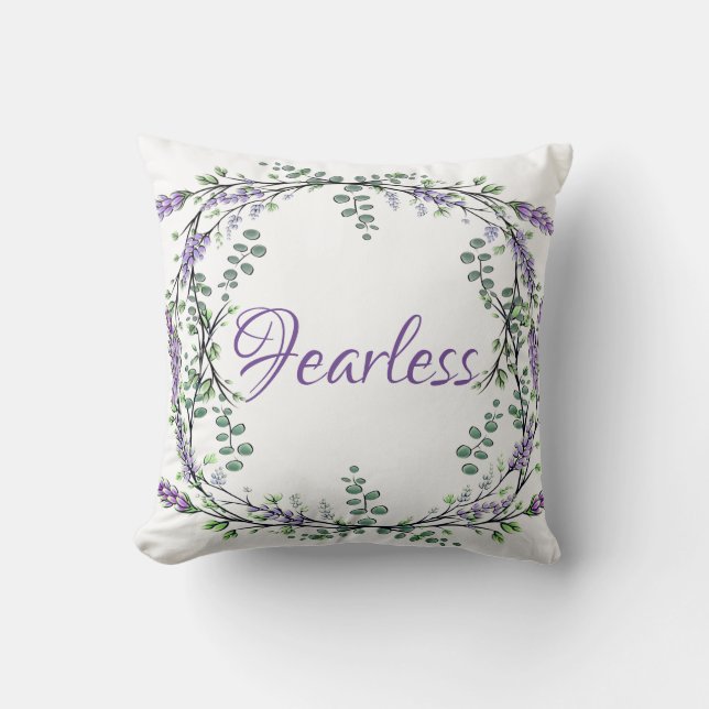 Elegant watercolor Lavender Eucalyptus Fearless Cushion (Front)