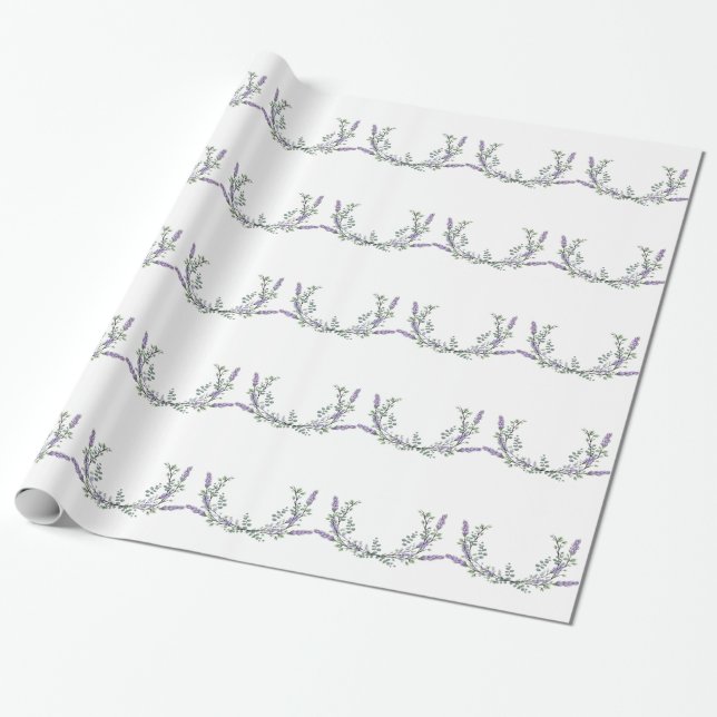 Elegant watercolor Lavender Eucalyptus Wrapping Paper (Unrolled)