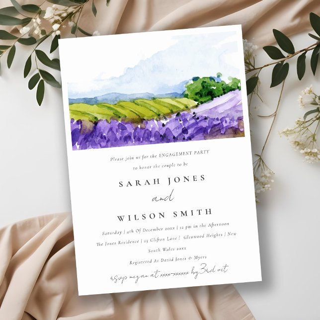 Elegant Watercolor Lavender Fields Engagement Invitation (Creator Uploaded)
