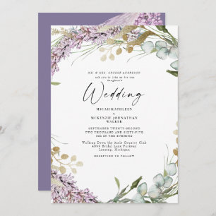 Elegant Watercolor Lavender Floral Wedding  Invitation