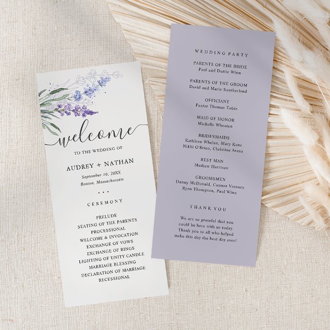 Elegant Watercolor Lavender Flower Wedding Program (Elegant Watercolor Lavenders Wedding Program)