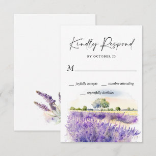 Elegant Watercolor Lavender Flowers Field Wedding RSVP Card