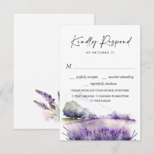 Elegant Watercolor Lavender Flowers Field Wedding RSVP Card