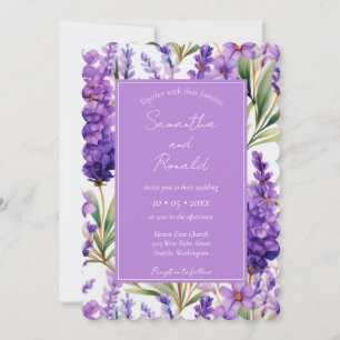 Elegant Watercolor Lavender Flowers Wedding Invitation