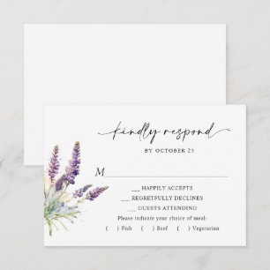 Elegant Watercolor Lavender Flowers Wedding RSVP Card