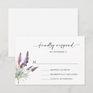 Elegant Watercolor Lavender Flowers Wedding RSVP Card
