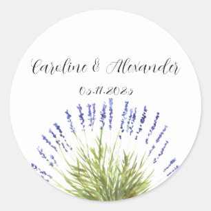 Elegant Watercolor Lavender Herbs Floral Wedding Classic Round Sticker