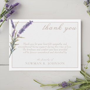 Elegant Watercolor Lavender Memorial Thank You Card