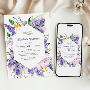 Elegant Watercolor Lavender Purple Bridal Shower Invitation