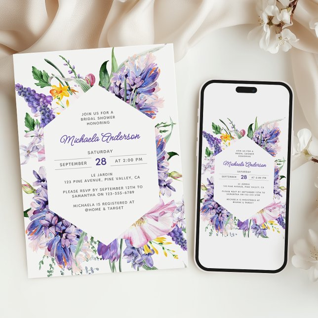 Elegant Watercolor Lavender Purple Bridal Shower Invitation (Creator Uploaded)