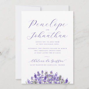 Elegant Watercolor Lavender Script Wedding Invitation