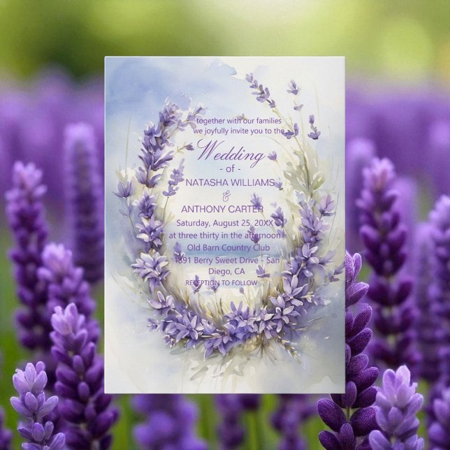 Elegant Watercolor Lavender Wedding Rustic Invitation (Creator Uploaded)