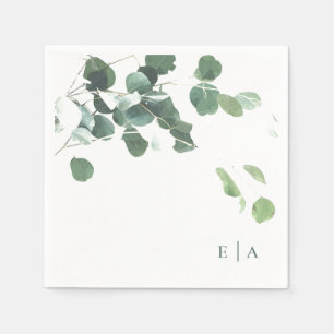 Elegant Watercolor Leaf Botanical Monogram Napkins